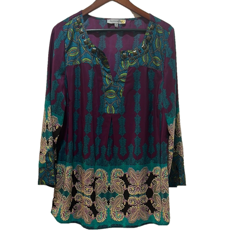 FIGUEROA & FLOWER purple Size 1X GUC Multicolor Bohemian Top..